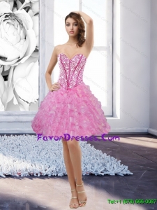Pretty Rose Pink Sweetheart 2015 Prom Dress with Beading and Ruffles