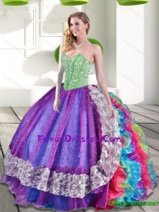 Sweetheart Beading and Ruffles 2015 Designer Quinceanera Dresses in Multi Color