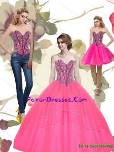 2015 Modern Beading Sweetheart Tulle Hot Pink Quinceanera Dresses