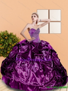 2015 Modern Beading and Pick Ups Sweetheart Quinceanera Dresses in Purple