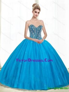 2015 Pretty Sweetheart Ball Gown Beading Quinceanera Dresses in Teal