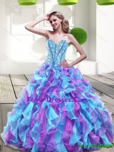 2015 Pretty Sweetheart Multi Color Quinceanera Dresses with Beading and Ruffles