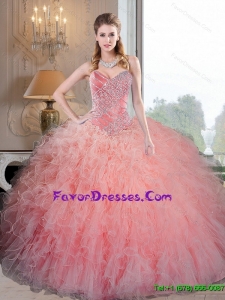 Modern Baby Pink Organza Quinceanera Dresses with Beading and Ruffles
