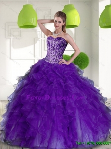 Modern Beading and Ruffles Sweetheart 2015 Quinceanera Dresses in Purple