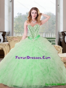 Unique Beading and Ruffles Sweetheart 2015 Quinceanera Dresses in Apple Green