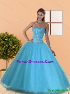 Western Beading Sweetheart Blue Quinceanera Dresses for 2015