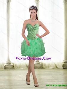 2015 Detachable Apple Green Prom Dress with Beading and Ruffles