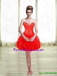 2015 Detachable Appliques and Ruffles Red Prom Dress