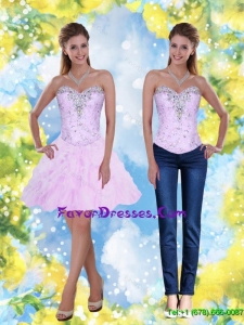 2015 Detachable Knee Length Beading and Ruffles Sweetheart Prom Dress