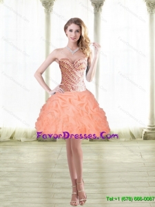 2015 Detachable Short Peach Prom Dress with Beading and Pick Ups