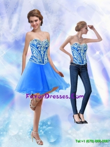 2015 Detachable Short Royal Blue Prom Dress with Embroidery