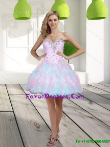 2015 Perfect Beading and Ruffles Sweetheart Multi Color Prom Dress