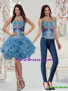 Detachable 2015 Appliques and Rolling Flowers Straps Prom Dress in Multi Color