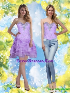 Detachable 2015 Short Sweetheart Prom Dress with Beading and Ruffles