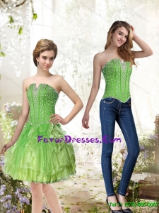 Detachable Lime Green Prom Dress with Beading and Ruffles for 2015