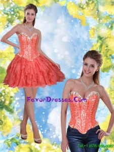 Detachable Short Beading and Ruffles Coral Red 2015 Prom Dress