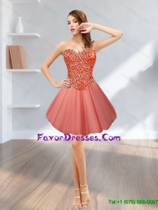 Detachable Short Tulle Sweetheart Beading 2015 Prom Dress in Watermelon