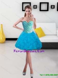 Perfect 2015 Beading and Ruffles Short Prom Dress in Baby Blue