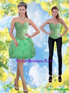 Perfect Apple Green Beading and Ruffles Prom Dress for 2015