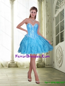 2015 Pretty Beading and Ruffles Short Prom Dress in Baby Blue