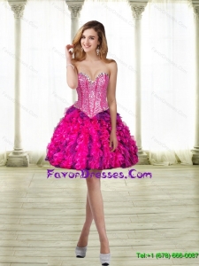 2015 Pretty Sweetheart Multi Color Prom Dress with Beading and Ruffles