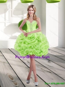 2015 Pretty Sweetheart Short Rolling Flowers Prom Dress in Spring Green
