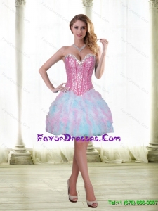 Pretty Beading and Ruffles Short 2015 Prom Dress with Sweetheart