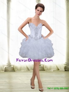 Pretty Short Beading and Ruffles White 2015 Prom Dress with Sweetheart