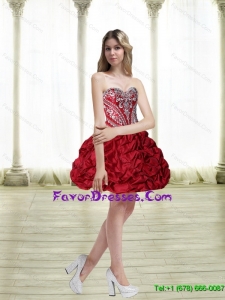 Pretty Short Embroidery Wine Red Prom Dresses for 2015