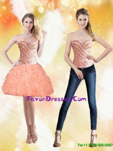 Pretty Sweetheart Short Peach 2015 Prom Dress with Beading and Pick Ups