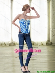 2015 New Style Sweetheart Embroidery Royal Blue Corset
