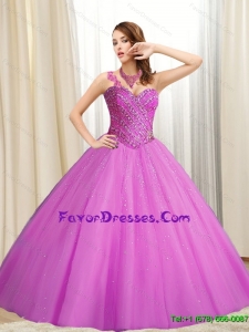 Cheap Sweetheart Beading Tulle Fuchsia 2015 Quinceanera Dresses