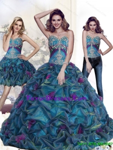 Pretty Appliques and Pick Ups Sweetheart Quince Dresses in Multi Color