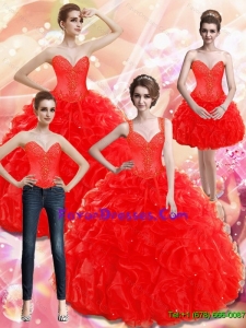Pretty Appliques and Ruffles Red Quinceanera Dress for 2015