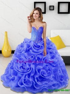 Pretty Beading and Rolling Flowers Quinceanera Dresses in Royal Blue