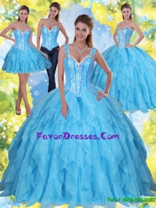 Pretty Beading and Ruffles Baby Blue Quinceanera Dresses with Sweetheart