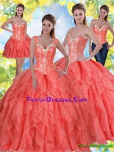 Pretty Beading and Ruffles Quinceanera Dresses in Coral Red
