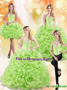 Pretty Spring Green 2015 Quinceanera Dresses with Beading and Rolling Flowers