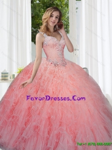 Pretty Watermelon Quinceanera Dresses with Beading and Ruffles