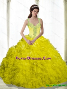 Gorgeous Yellow Beading and Ruffles Sweetheart Dresses for a Quinceanera