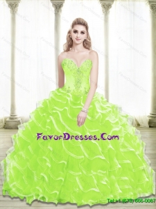 Western 2015 Sweetheart Beading and Ruffled Layers Quinceanera Dresses in Lime Green