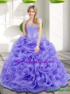 Western Beading and Rolling Flowers 2015 Quinceanera Dresses in Lavender