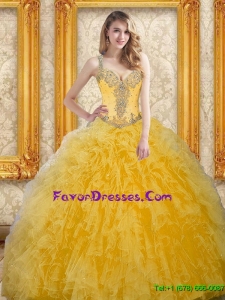 Western Beading and Ruffles Dress for Quinceanera in Yellow