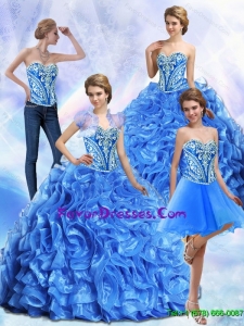 Western Embroidery and Ruffles Royal Blue Quinceanera Dresses