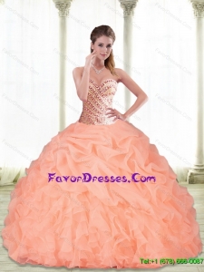 Western Sweetheart Beading and Pick Ups Peach 2015 Quinceanera Dresses