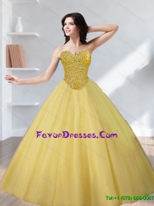 Elegant Tulle Beading Sweetheart Gold Quinceanera Dresses for 2015