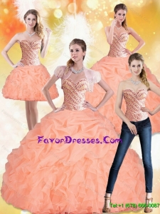 Modern 2015 Sweetheart Peach Quinceanera Dresses with Beading and Pick Ups