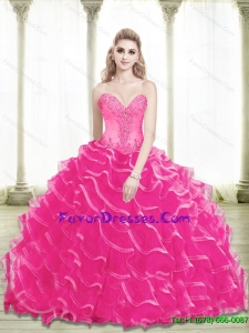 Modern Beading and Ruffled Layers Sweetheart Quinceanera Dresses in Hot Pink