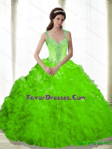 Modern Beading and Ruffles Sweetheart Dresses for a Quinceanera in Spring Green
