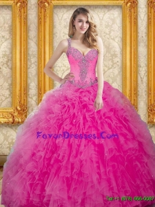 Modern Hot Pink Dress for Quinceanera with Beading and Ruffles